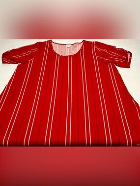 LuLaRoe Red Heart Stripe Puff Sleeve Tunic 3XL